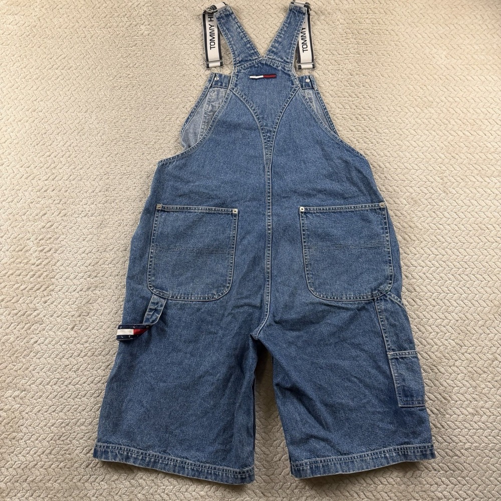 Vintage Tommy Hilfiger Denim Shortalls Womens Large Blue Logo Straps 90s Y2K - Picture 3 of 16